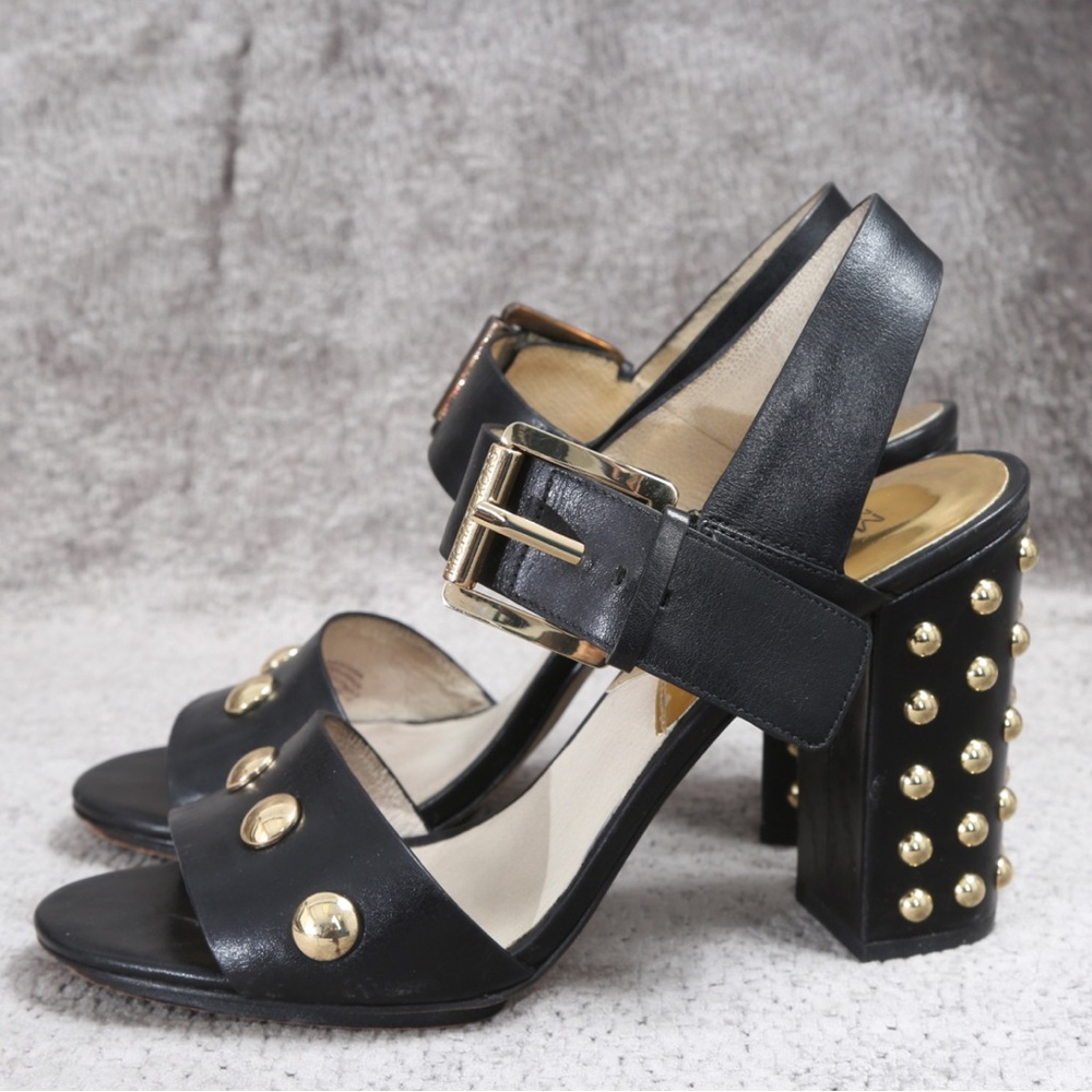 🎤🎉 Edgy Michael Kors Studded “Linden” Block Heel Sandals Sz 8